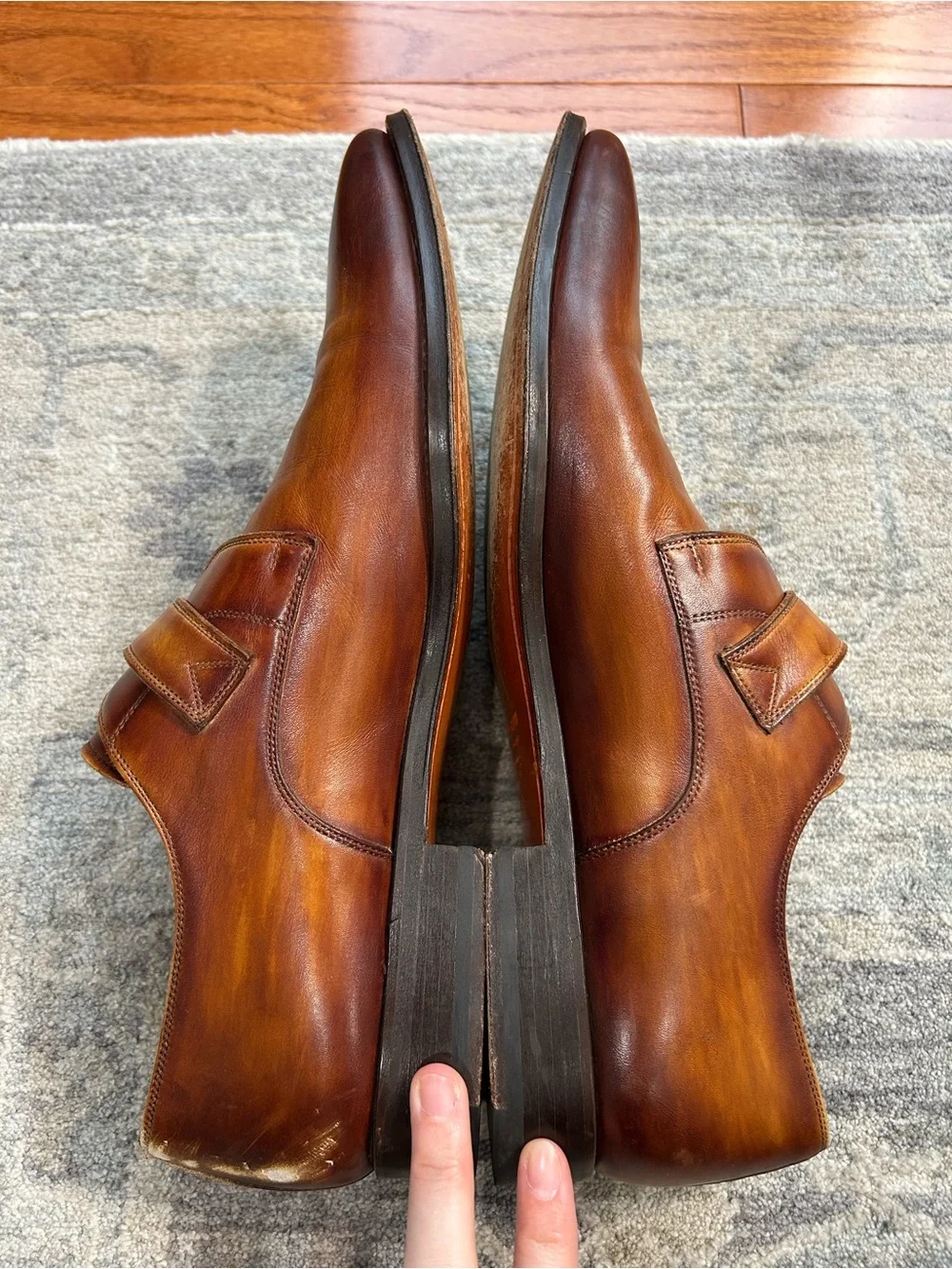 Magnanni Men’s 11.5M Leather Single Monk Strap Dress Shoes Cognac Brown